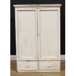 A late 19th/early 20th century painted pine provision cupboard, 131cm high, 89cm wide, 43.5cm deep
