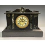 A late 19th century marble mounted black slate mantel clock, architectural case, the movement by The