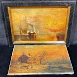 Pictures and Prints - after, JMW Turner, The Fighting Temeraire, signed, oil on canvas, 29cm x 44.