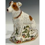 A Royal Crown Derby paperweight, Parson Jack Russell Terrier, gold stopper, 11.5cm, printed marks,