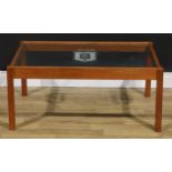 Advertising & Automobilia - a retro mid-20th century glass and teak coffee table, the top etched