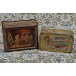 Advertising - a Belgian rounded rectangular shaped pictorial biscuit tin, the lid with