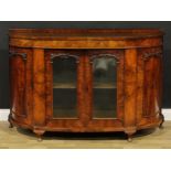 A Victorian walnut and simulated walnut credenza or side cabinet, 97.5cm high, 150.5cm wide, 51cm
