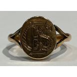 A 9ct gold signet ring, monogrammed, size U, market 9ct gold, 5.2g