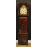 A 19th century oak longcase clock, 33.5cm arched painted dial inscribed with Roman numerals, 30 hour