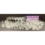 Glassware - a set of four Edinburgh Crystal wine glasses, boxed; a set of six cut glass wine