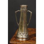 A W.M.F. Art Nouveau Jugendstil silver plated two handled vase, Ginkgo design, of spreading