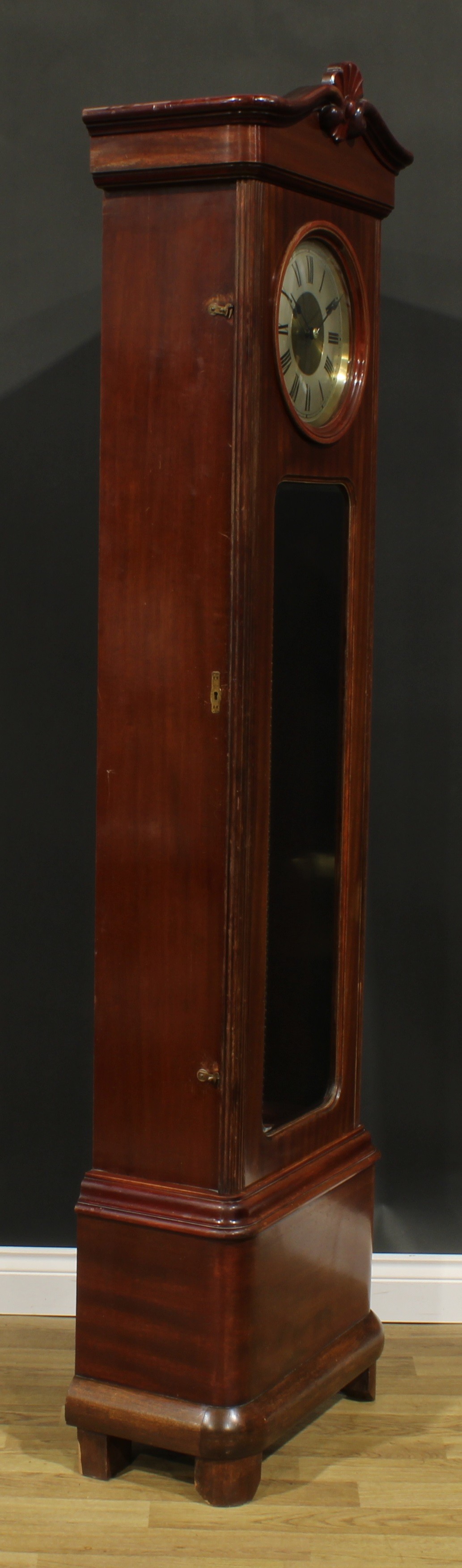 An early 20th century mahogany longcase hall clock, by Gustav Becker, shaped cresting carved with - Image 2 of 2