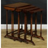 A set of Edwardian satinwood crossbanded mahogany quartetto tables, outlined throughout with boxwood