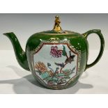 A mid 19th century Ironstone China 'Canton' pattern globular teapot and cover, probably Morley &