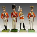 A group of four Sitzendorf figures, military officers, including, Officer 3rd Guards 1799, 1822, 1st