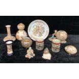 Oriental Ceramics - Satsuma; A fluted vase, ovoid vase, a potpourri pot, other vases and figures,