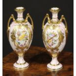 A pair of Lynton porcelain ovoid vases, painted by Stefan Nowacki, signed, with musical trophies and