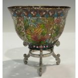 A Chinese plique-a-jour lobed bowl, alternate pierced panels, decorated with leafy flowers, 8cm