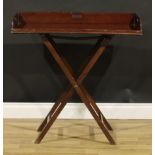A mahogany butler’s serving tray on stand, 85cm high, 85cm wide, 46cm deep