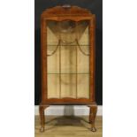 An early-mid 20th century walnut display cabinet, 136.5cm high, 63cm wide, 33.5cm deep