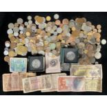Coins - a collection of British and world coins and banknotes, etc