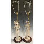A pair of Italian resin figural lamp bases, as ladies of fashion