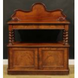 A Victorian mahogany buffet, shaped half-gallery above a pair of frieze drawers, spirally turned
