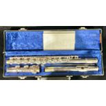 A silver plated flute, Gemeinhardt Elkhart Ind. M2, serial number A60884, cased