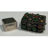 A 925 silver envelope stamp case; a hallmarked silver jockey cap and whip stamp case