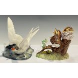 A Royal Crown Derby model, Thrush Chicks, 13cm, printed marks; another, Seagull, 16cm, printed marks