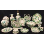 Mason's Chartreuse pattern ceramics, comprising teapot, vases, plates, table lamp etc