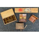 A selection of wooden boxes to include a Cigar box with label, carved box with eagle to lid, etc.