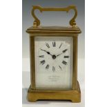 A lacquered brass five glass carriage clock, white enamel dial, Roman numerals, J B Yabsley, Ludgate