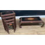 A set of Chinese quartetto tables; a Chinese coffee table (2)