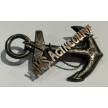 A hallmarked silver HMS Agincourt anchor brooch
