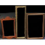 A Victorian style oak vauxhall looking glass, 84.5cm high; a rectangular looking glass, bevelled