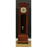 An early 20th century mahogany longcase hall clock, by Gustav Becker, shaped cresting carved with