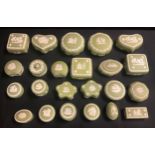 A quantity of Wedgwood green jasperware trinket boxes and covers, various shapes and sizes (23)