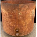 A large cylindrical steel water tank, 95cm diam, 83.5cm high ***This lot is held at the old saleroom