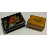 A Russian lacquered box, signed; a Mauchlin box, Perth from Barnhill (2)