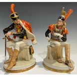 A pair of Italian Naples Del Giglio military figures, Napoleonic Officers, the tallest 27cm, painted
