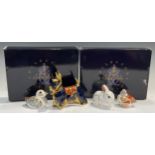 A Royal Crown Derby paperweight, Scottish Terrier, gold stopper; another, Bunny, gold stopper; a