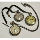 Three pocket watches, on Alberts; an Inventic pocket watch (3)