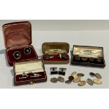 A collection of gentleman's cufflinks, including Danish silver, military, enamel, silver and onyx,