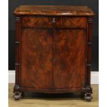 A 19th century flame mahogany serpentine side cabinet, of small and neat proportions, oversailing