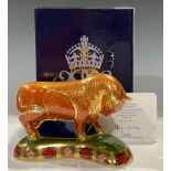 A Royal Crown Derby paperweight, Harrods Bull, specially commissioned by Harrods, limited edition of