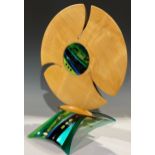Interior Decoration - Scott Irvine, a large contemporary abstract sycamore and glass sculpture, 55cm