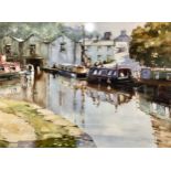Bernard McDonald Barges at Canal Locks signed, watercolour, 37cm x 50cm