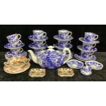 A Royal Crown Derby Mikado pattern part tea service, comprising teapot, side plates, cups and