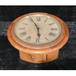 A late Victorian/Edwardian mahogany railway or school wall timepiece, Roman numerals to dial, single