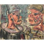 G.R. (Scottish School) Abstract Clowns monogrammed, oil on canvas, 43cm x 54cm