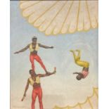W Jones Circus Acrobats signed, oil on canvas, 56cm x 45cm