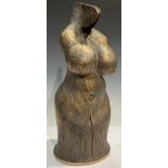 A contemporary stoneware sculptural figure "Fish Woman", bronze effect glaze, 43cm