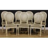 A set of seven Louis XVI Revival dining chairs, 94cm high, 47cm wide, the seat 37cm deep